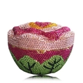 Macro detail van luxe ronde bloemen clutch tas met kleurrijke strass en metalen frame - Rose Multi