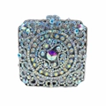 Macro view showing intricate colorful AB crystal mandala patterns on silver clutch bag - Small Square Case / Silver AB