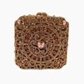 Detail of square clutch bag with champagne crystals and large pink center stone - Small Square Case / Champagne