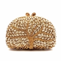 Golden hollow tree evening clutch purse featuring marquise crystal rhinestones - Gold