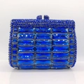 Close-up of luxury blue rhinestone evening clutch showing intricate crystal gemstone details - Sapphire Blue