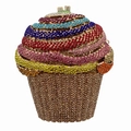 Cupcake shaped dinner clutch bag with rainbow crystals and golden rhinestone base - Royal Blue Colorful