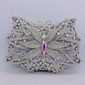 Elegant butterfly evening clutch bag featuring colorful crystals and sparkling rhinestones - Silver AB