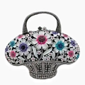 Pochette de soirée panier à fleurs avec émail coloré et strass étincelants - Noir Irisé