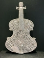 Detailed close-up of violin evening clutch bag featuring brilliant full rhinestone inlay - Silver White