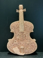 Detailed close-up of rose gold rhinestone violin evening clutch bag with intricate crystals - Champagne
