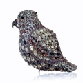 Detailed close-up of bird clutch bag with purple and amber rhinestones on metal frame - Silver Purple