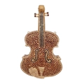 Macro shot of violin-shaped evening clutch with detailed brown and gold rhinestones - Gold Brown