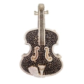 Macro detail of violin-shaped evening clutch bag with black and white rhinestones - Black Gold