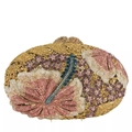 Detailed close-up of floral rhinestone pattern on gold evening clutch bag with blue gems - Gold Multi (3#)