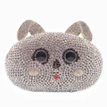 Detail of crystal-encrusted rabbit evening bag with sparkling silver and red rhinestones - Small Rabbit Diamond Bag / Gold Multicolor