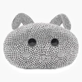Close-up of sparkling rabbit evening bag with silver rhinestones and black gem eyes - Small Rabbit Diamond Bag / Silver