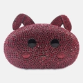 Close-up of red rhinestone rabbit evening bag with intricate crystal detailing - Small Rabbit Diamond Bag / Red