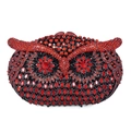 Dettaglio borsa da sera a forma di gufo con strass rossi e neri e cristalli brillanti - Rosso