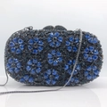 Elegante borsa da sera con fiori e strass blu navy e neri decorata con cristalli scintillanti - Blu Mistico