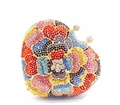Pochette de soirée en forme de cœur avec cristaux floraux et fermoir diamant - Or Multicolore