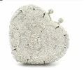 Detailed close-up of sparkling heart-shaped clutch with layered floral crystal petals - Silver