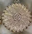 Sparkling gold and white circular evening clutch bag with full rhinestone sunburst pattern - Gold White
