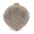 Elegant shell-shaped evening clutch bag with sparkling white crystals and gold metal frame - Gold White