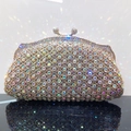 Lussuosa borsa da sera a grata con cristalli AB iridescenti e montatura dorata - Motivo a rombi / Oro Iridescente
