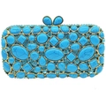 Elegante borsa da sera turchese celeste con finiture in metallo dorato e strass lucidi - Agata blu