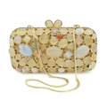 Elegante pochette con cornice dorata e pietre beige e crema con chiusura a fiocco - Oro Chiaro