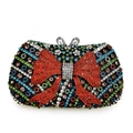 Formal clutch bag with red crystal bow design and multicolored striped rhinestone finish - Iridescent Black