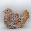 Macro view of crystal bird clutch bag with luxury colorful rhinestones and metal lock - Green Head Gold Multicolor