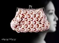 Elegant champagne satin evening clutch bag with geometric pleats and rhinestone frame - Champagne (with Metal Chain)