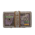 Detail der Abend-Clutch mit Dollarnote-Design und bunten Strasssteinen verziert - Dollar-Tasche Größe / Gold