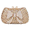 Golden evening clutch bag with AB rhinestones and hollow bow clasp detail - Gold AB