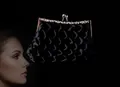 Elegant black satin pleated evening clutch bag with rose gold rhinestone frame - Black (with Metal Chain)