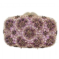 Detail of the hollow metal dinner bag featuring purple and white rhinestone floral patterns - Purple Gold