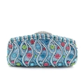 Detailed macro of crystal evening clutch with colorful floral rhinestone patterns - Light Blue Multi