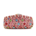 Macro detail of luxury dinner clutch featuring colorful rhinestones and wave patterns - Rose Multi