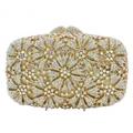 Detail of evening clutch with gold rhinestones and colorful floral crystal patterns - Gold AB