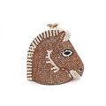 Detailed side view of horse-head evening bag with hand-set brown and black crystals - Gold Brown