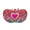 Bolso de noche lujoso en forma de corazón con cristales rosas y rojos incrustados - Rosa Rojo