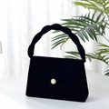 Elegante borsa a mano in velluto nero con fibbia di perle e manico intrecciato da sera - Nero