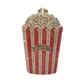 Luxury popcorn bucket evening clutch bag with red and white rhinestones and gold crystals - Red