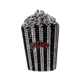 Funkelnde Popcorn-Abendtasche mit Kristallbesatz und rotem POPCORN-Schriftzug für Damen - Schwarz