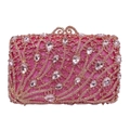 Pochette da sera rosa con strass radiosi e cristalli su struttura in metallo oro rosa chic - Rosa