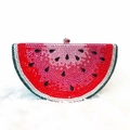 Watermelon shaped evening clutch bag fully encrusted with sparkling rhinestones and crystals - Red