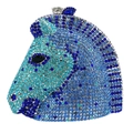 Luxury horse head evening clutch bag featuring blue gradient rhinestones and silver metal clasp - Blue Gradient