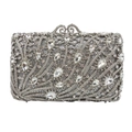 Elegante pochette da sera argento con strass in cristallo e chiusura a telaio in metallo - Argento