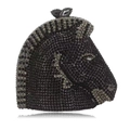Elegant 3D horse head clutch bag encrusted with black and silver rhinestones for evening - Black