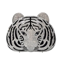 Borsa da sera lussuosa a testa di tigre con strass scintillanti e metallo cavo - Argento