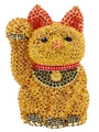 Close-up of rhinestone-encrusted lucky cat clutch bag with detailed crystal embellishments - Gold Multicolor