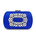 Detail of royal blue sequin evening clutch with crystal buckle and square diamond clasp - Blue