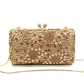 Elegante bolso de noche oro champán con diamantes de imitación y diseño de flores - Dorado